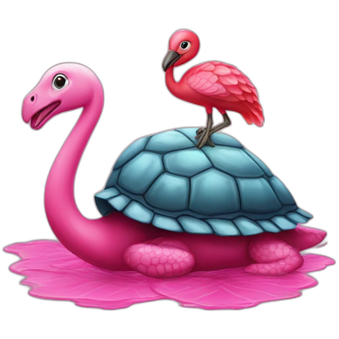 Tortue sur un flamand rose emoji