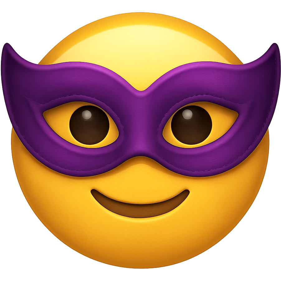yellow face with purple masquerade mask emoji, digital illustration emoji