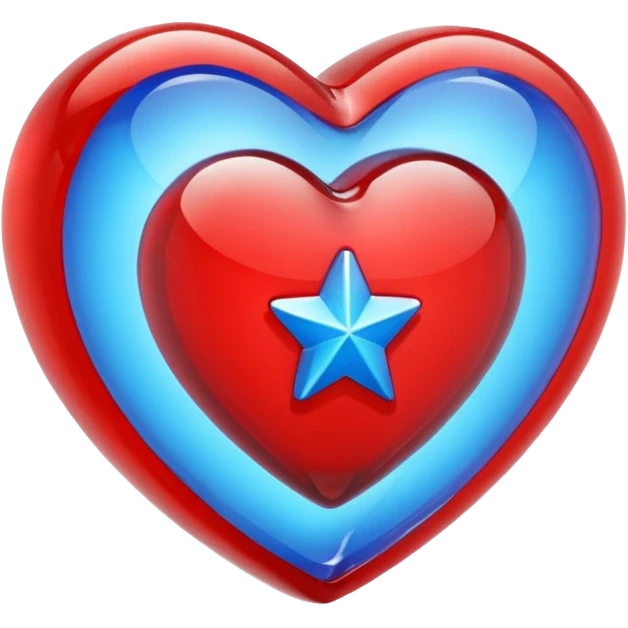 A red glass 3D heart with a bright blue star inside emoji