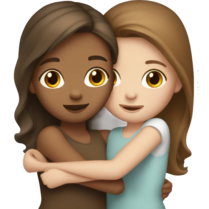 Two girls hug white skin brown hair emoji