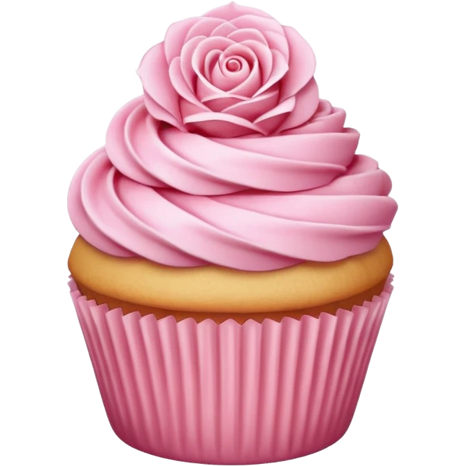 super realistic vanilla cupcake with a pink rose shaped frosting emoji