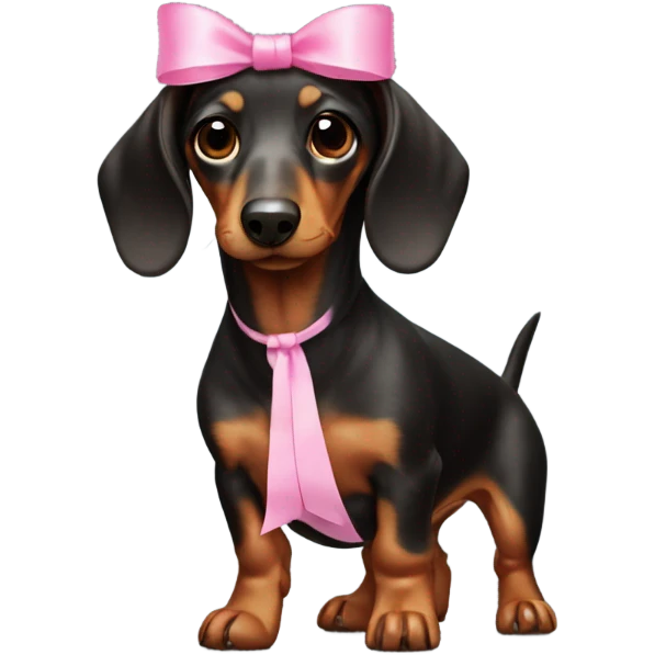 small sausage dog with pink bow emoji