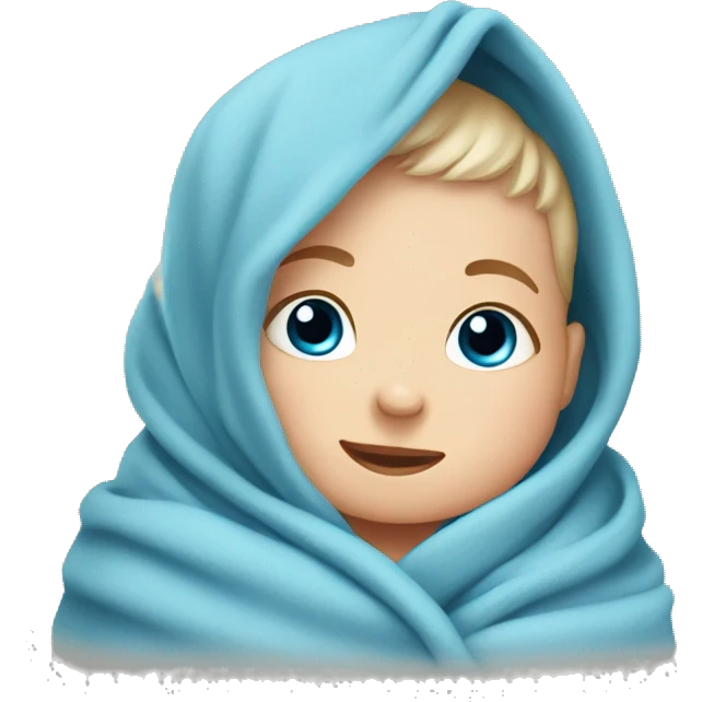a little newborn baby  wrapped in blue blanket, blue eyes  emoji