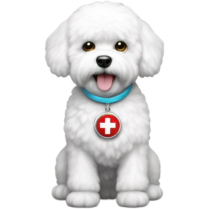 Bichon with a medical alert badge  emoji