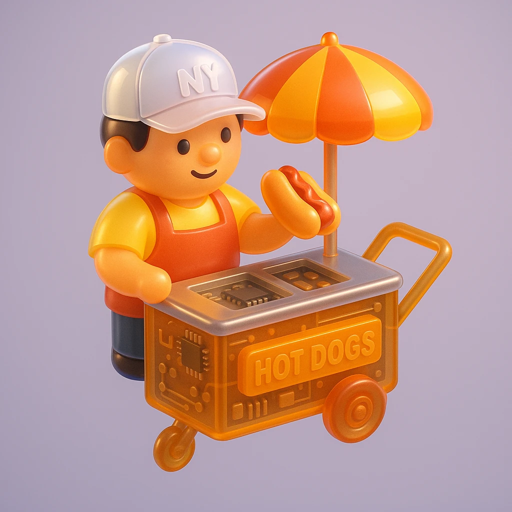 hotdog seller in New York with cart emoji