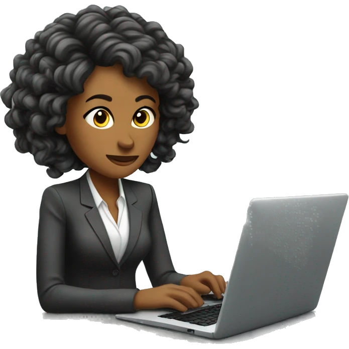 Woman with Laptop busy with coding for Office Work by thinking future me nice hair suit  emoji