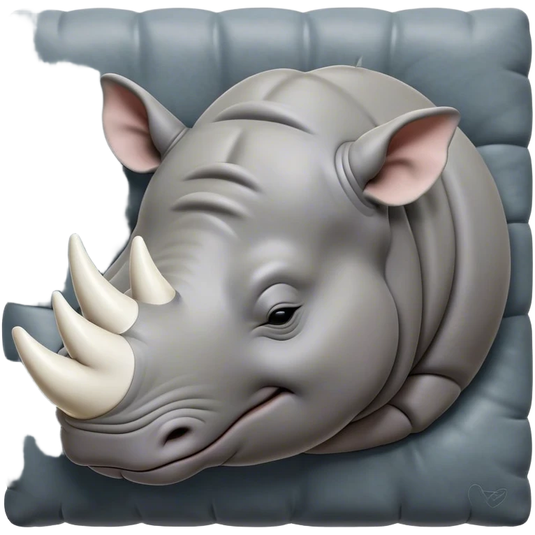 Meme-Worthy Cute Sleeping Rhinoceros Portrait Emoji, Head resting peacefully with a contented smile, showcasing a massive, robust build and a luxuriously soft slate-gray hide, accented by a gentle white horn, eyes shut in a serene, restful nap, Simplified yet hilariously adorable features, highly detailed, glowing with a soft, drowsy light, high shine, relaxed and utterly lovable, stylized with an air of playful laziness, bright and heartwarming, soft glowing outline, capturing the essence of a comically sleepy rhinoceros, so meme-worthy it feels like it could instantly become the next viral sensation of adorable slumber! emoji