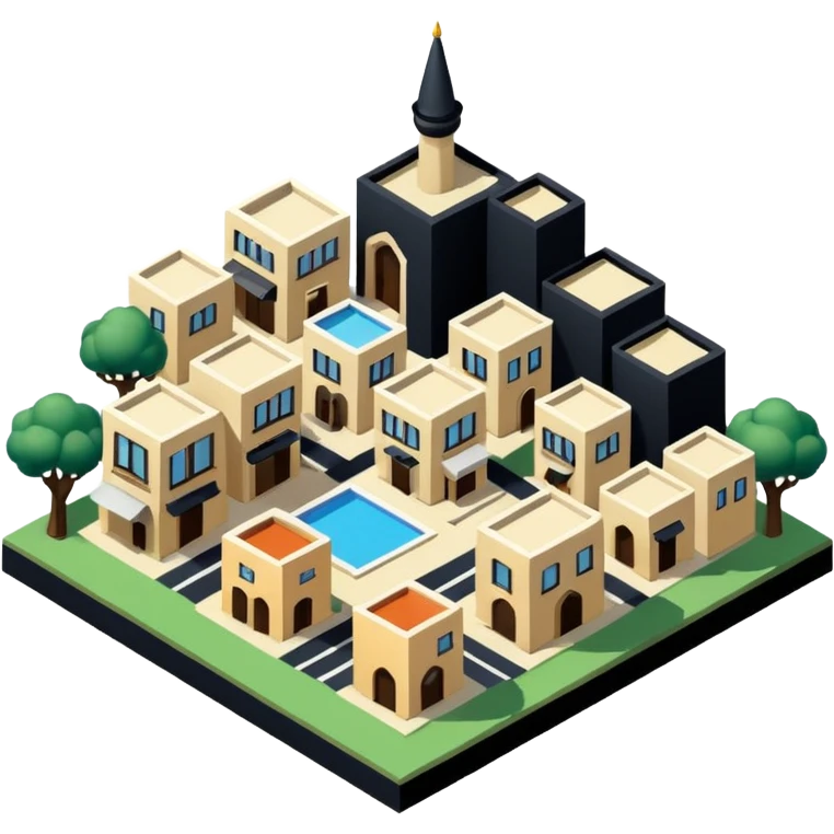 little city and many, small, ordinary, simple, home, Iranian-style, 1980, isometric emoji