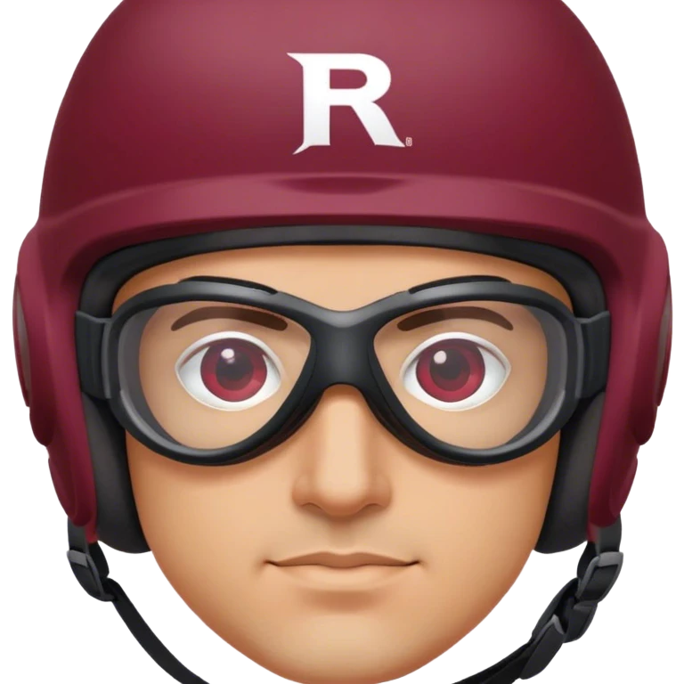  Italian guy wearing sports goggles in a maroon helmet with the R on the side emoji
