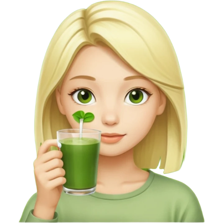 blonde girl drinking matcha emoji