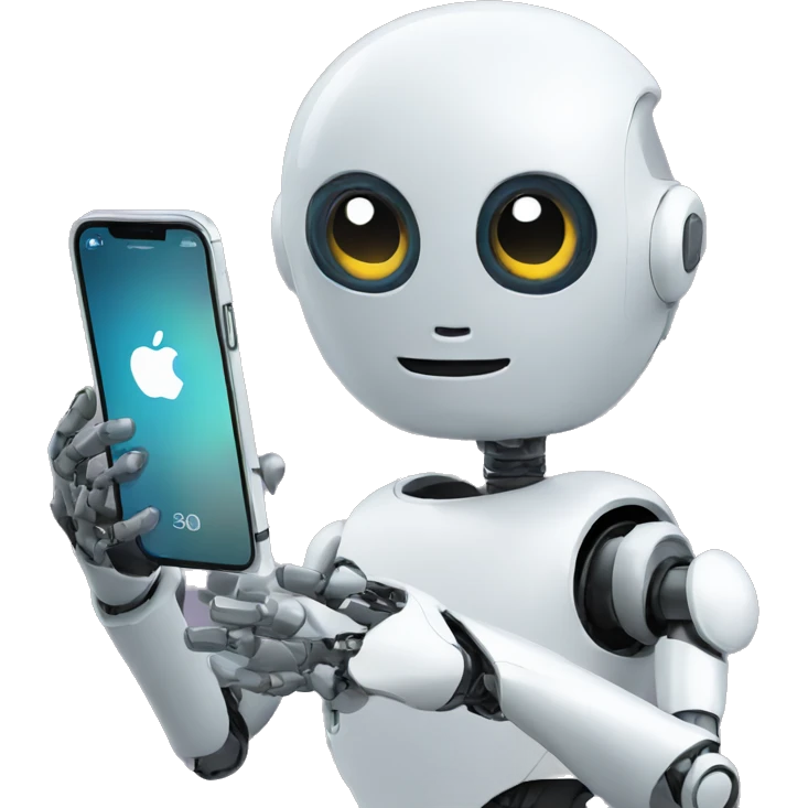 robot looking at his iphone emoji