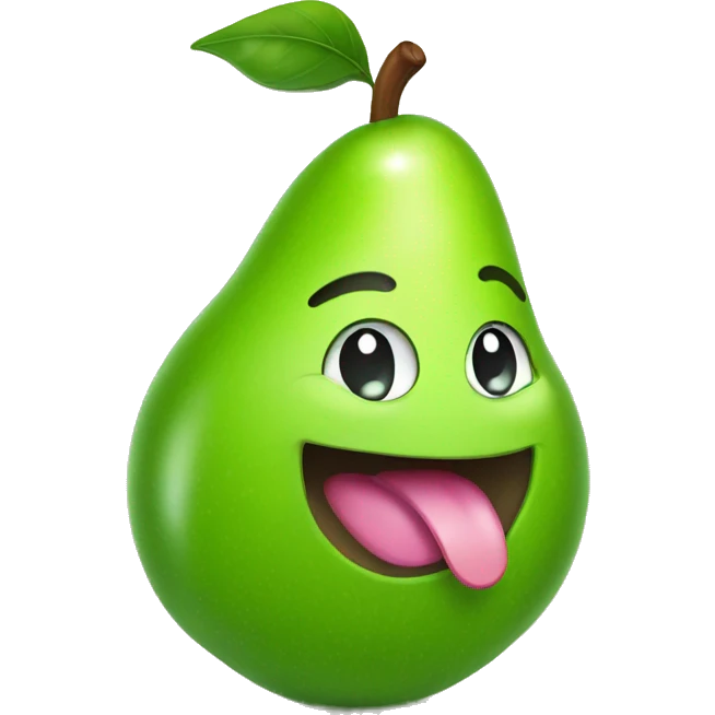 Shiny Green Cute pear with tongue emoji