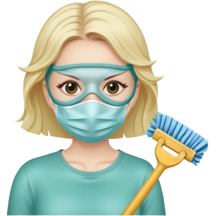 lady cleaning excessively and feeling anxious wearing a mask emoji