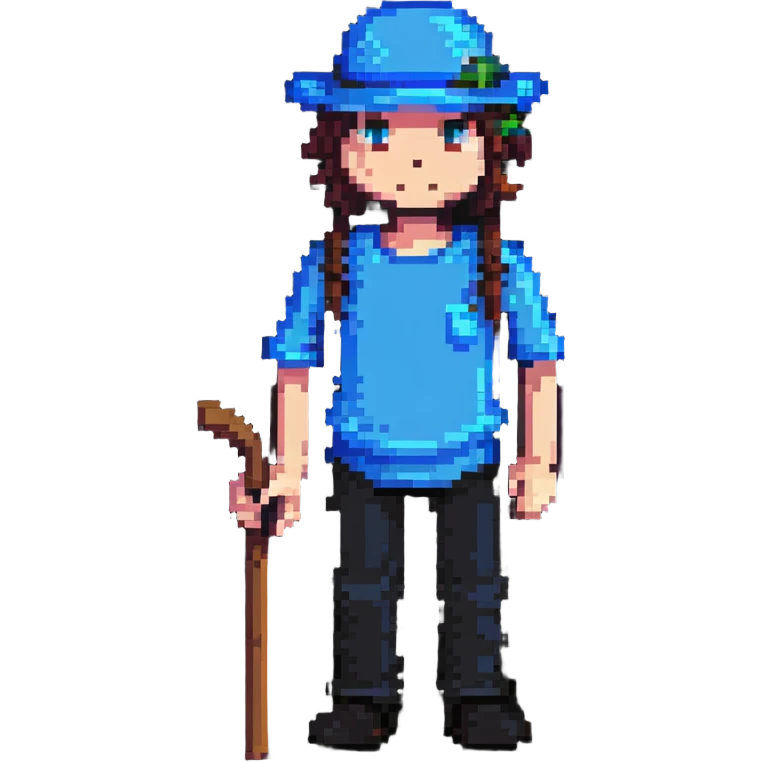 stick man with a blue hat in pixel art style, minimal background emoji