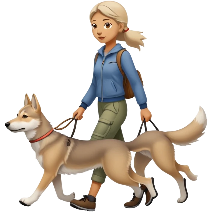 A girl walks a Czechoslovakian Wolfdog emoji