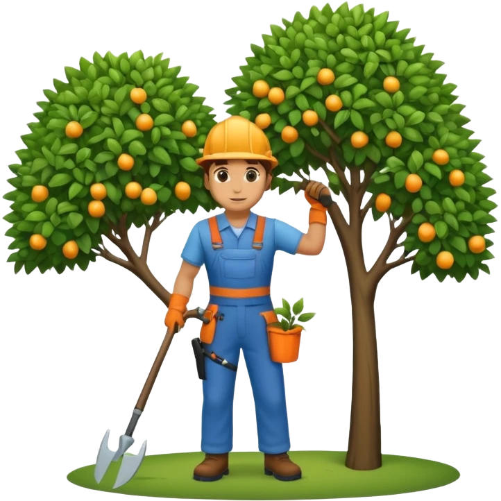Landscaping company worker, pruning a tree, full body emoji