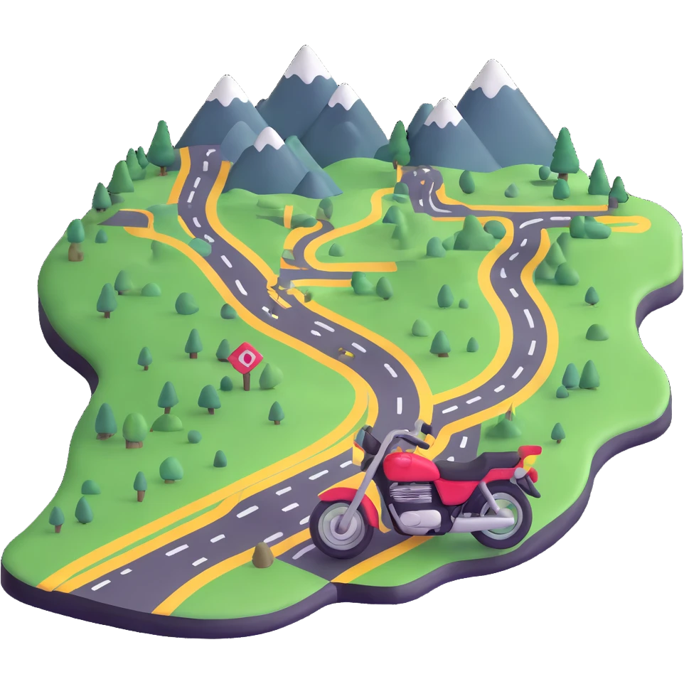 motorcycle route map with checkpoints and scenic views emoji
