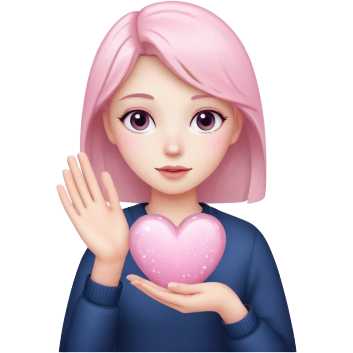 Pale pink heart with sparkles on the hand emoji