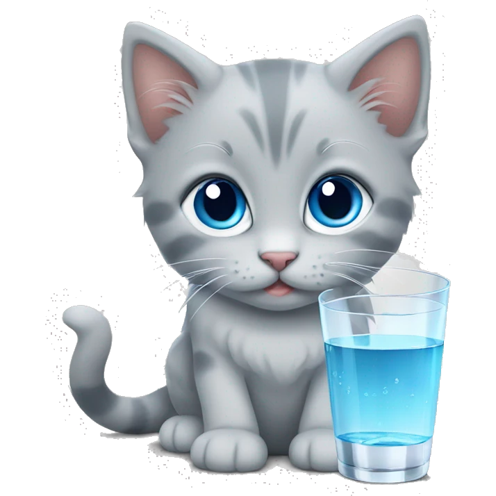 blue eyes grey kitten glass of water  emoji