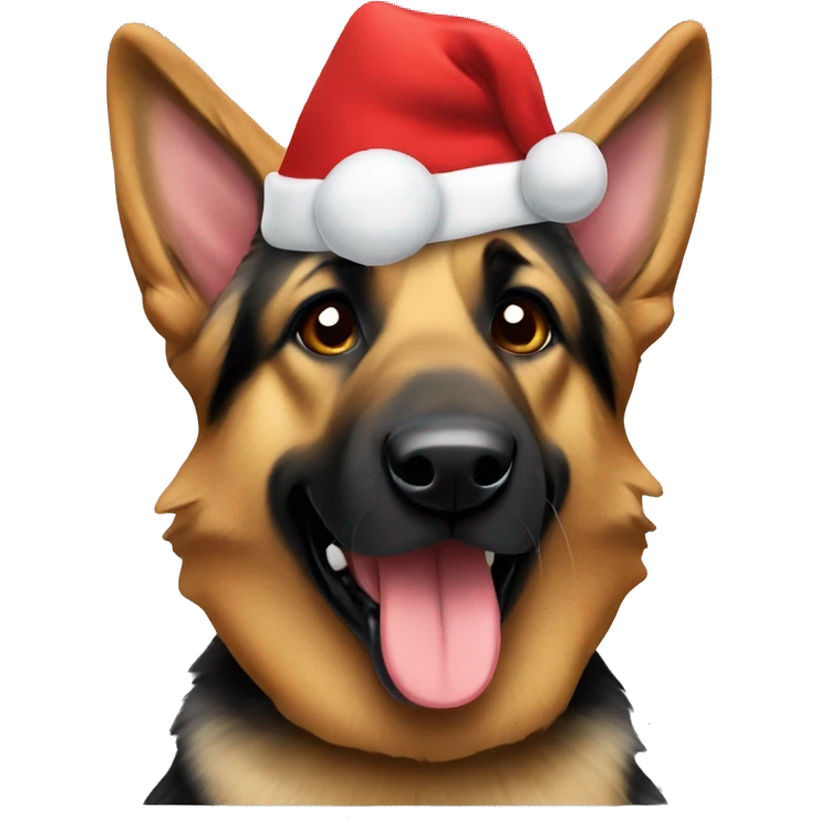 German shepherd with Christmas hat emoji