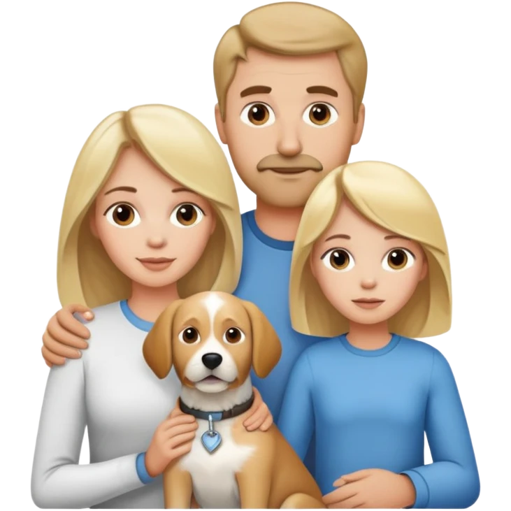 White family, 1 mom with brown hair, 1 dad with Blonde hair, 1 girl with blonde hair and dog  emoji