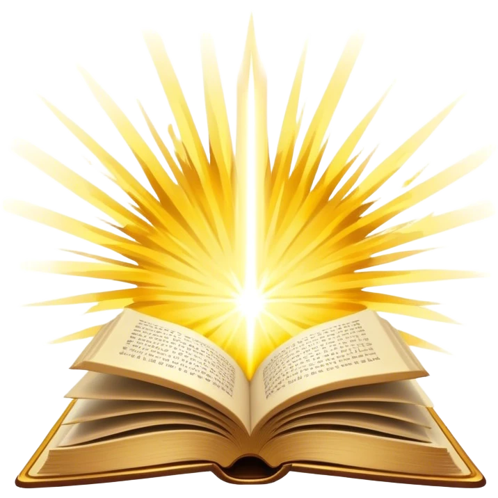 Un libro con un aura de colores vibrantes, con destellos dorados flotando a su alrededor,  un rayo de luz atravesándolo, simbolizando la explosión de creatividad sin miedo. book of creative power  emoji