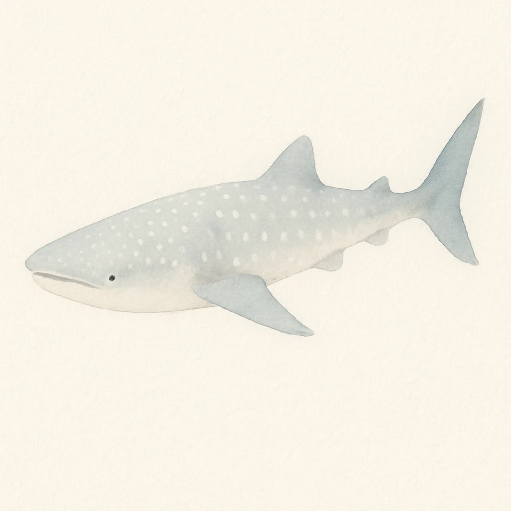 artistic watercolor whale shark, delicate brushwork, blue and gray palette, peaceful mood, oceanic setting emoji
