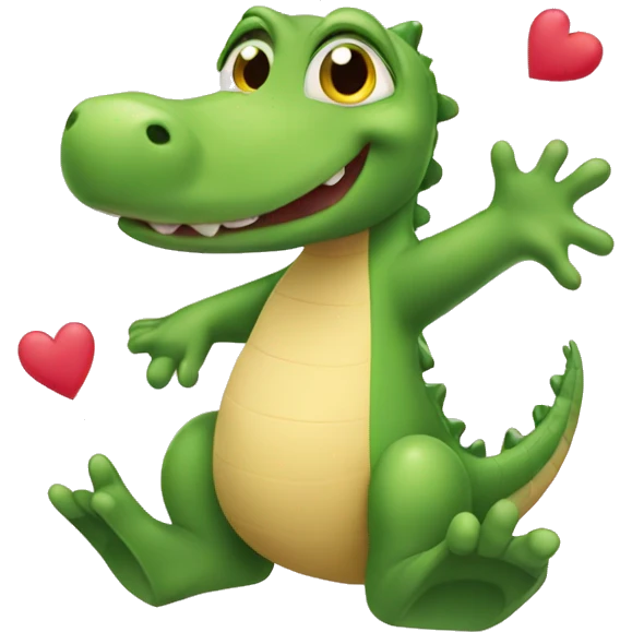 Tiny little Alligator waving goodbye surrounded by hearts emoji