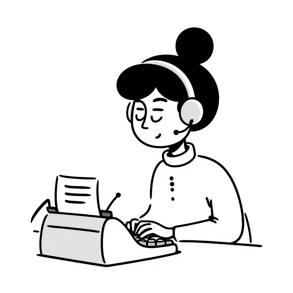 A person typing on a typewriter while wearing big wired headphones

 emoji