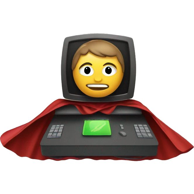 computer wearing a superhero cape emoji
