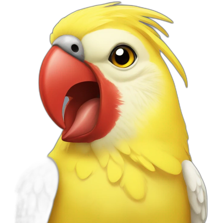 yellow cockatiel with red angry emoji cheeks emoji