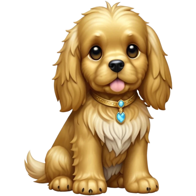 cinematic-[cocker spaniel dog]-realistic-full-body-sitting-emoji,-tail-resting-loosely-beside-its-paws,-head-tilted-dramatically,-scruffy-[solid gold]-fur,-simplified-yet-realistic-focused-features,-highly-detailed,-glowing-with-an-almost-sarcastic-glow emoji