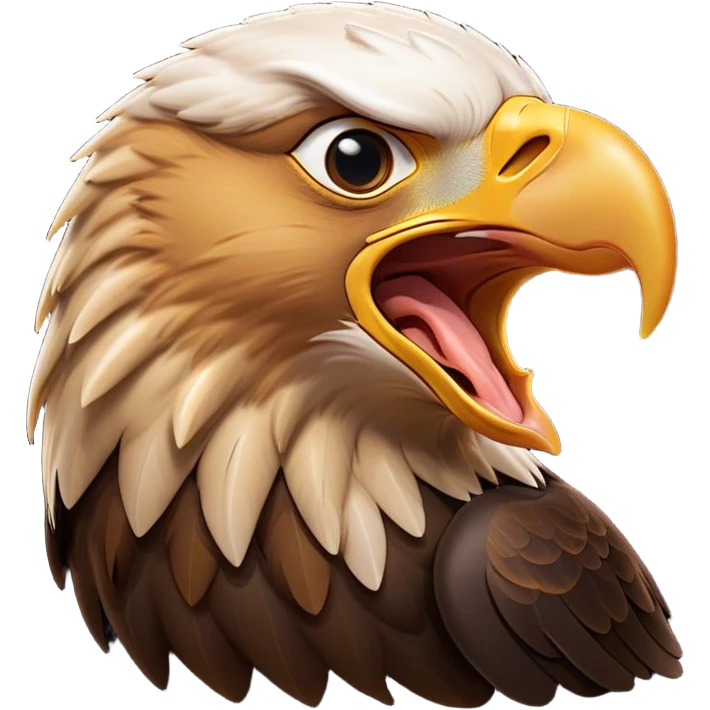 Cinematic Cute Yawning Golden Eagle Portrait Emoji, Head tilted slightly with a dramatic, wide-open yawn, showcasing a robust, majestic form with softly drooping feathers and sleepy, half-closed eyes, Simplified yet irresistibly adorable features, highly detailed, glowing with a soft, cozy amber glow, high shine, relaxed yet expressive, stylized with a dash of whimsical aerial charm, soft glowing outline, capturing the essence of a drowsy yet affectionate golden eagle that appears ready to stretch out for a nap! emoji