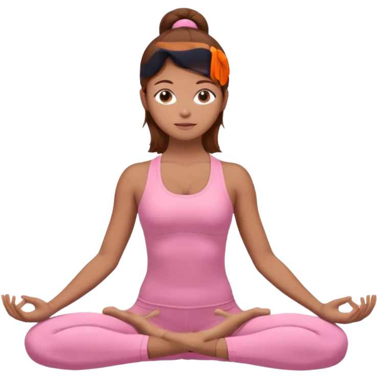 Generate a girl in a yoga pose. She is wearing a pink suit and has brown hair. emoji
