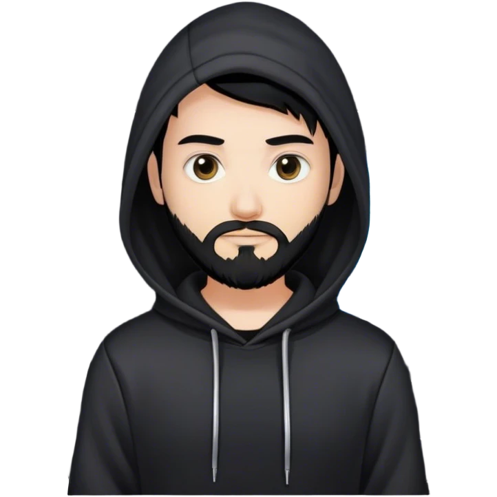 hackeur blanc cheveux noir barbe et capuche noir à côté d'un server ia emoji