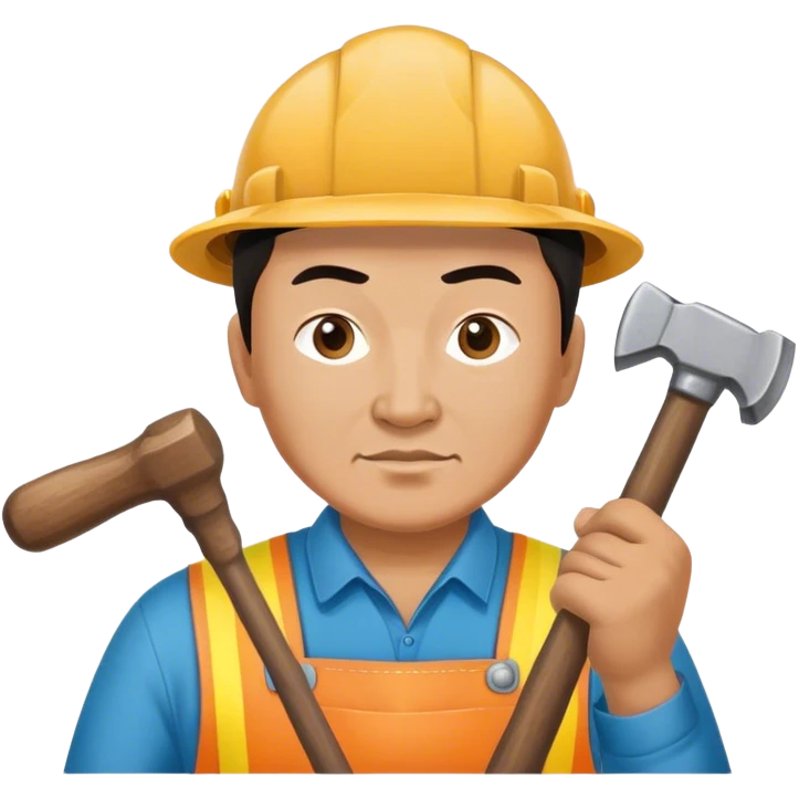 photorealistic kazakh worker middle age with 
hammer emoji