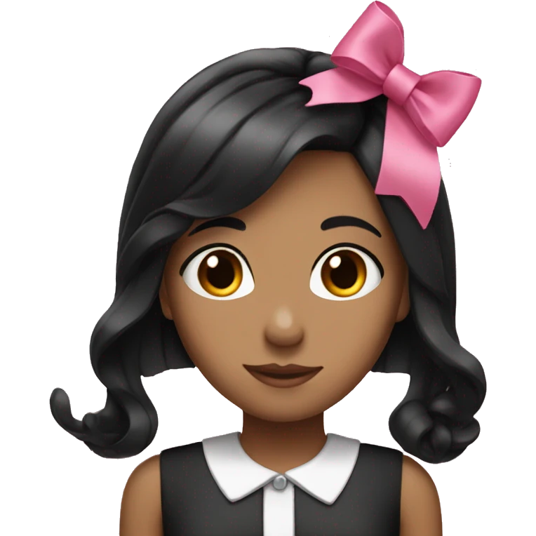 Girl with straight black hair and pink bow in hair emoji
