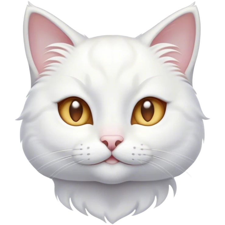 Cinematic Cute White Cat Portrait Emoji, Head tilted with a soft, gentle smile and sparkling eyes, featuring a silky, pristine white fur with subtle silver highlights, simplified yet irresistibly adorable, highly detailed, glowing with a warm, snowy glow, high shine, radiating affectionate charm and tender grace, styled with a light, playful outline, capturing the essence of a cute white cat that looks as if it could melt your heart with a single blink! emoji