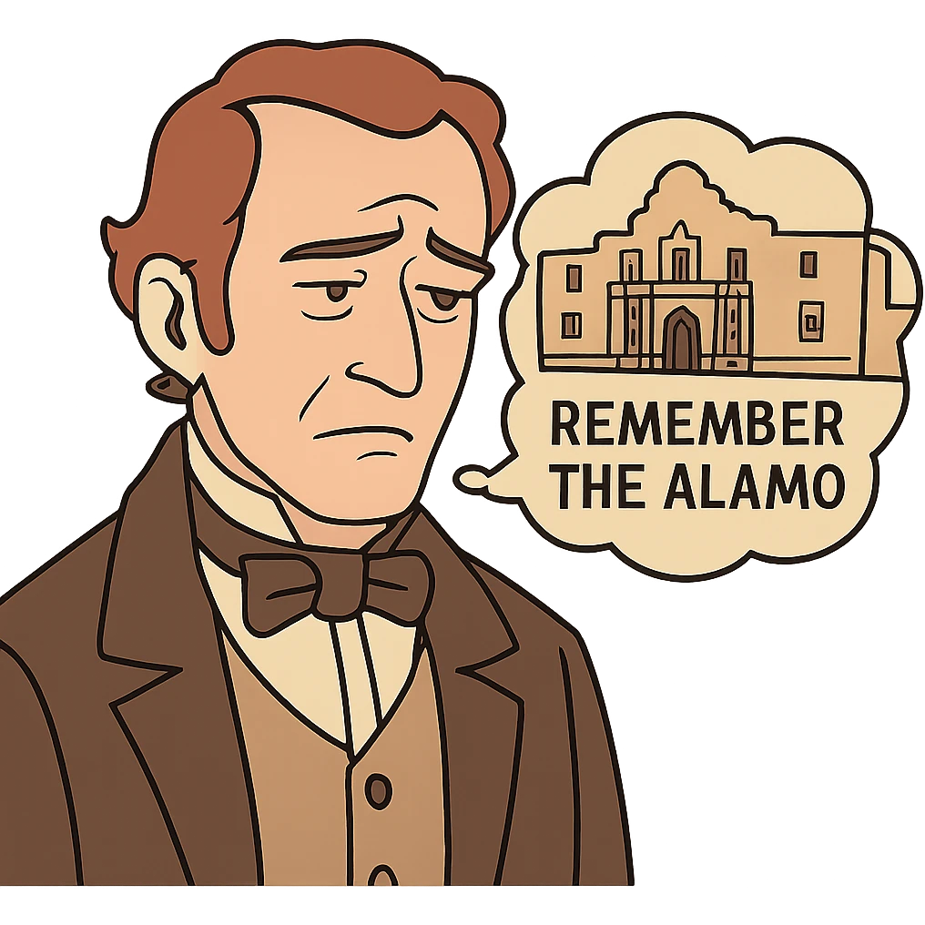 flat toon style face of an 1800s person with a solemn, reflective expression, remembering the Alamo emoji