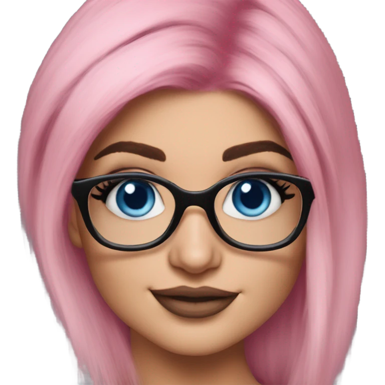 Photo Realistic kylie jenner stylish pink hair BLUE eyes and glasses happy  emoji