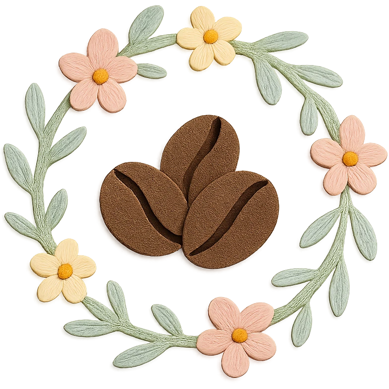 coffee bean floral wreath, hand-drawn pastel design emoji