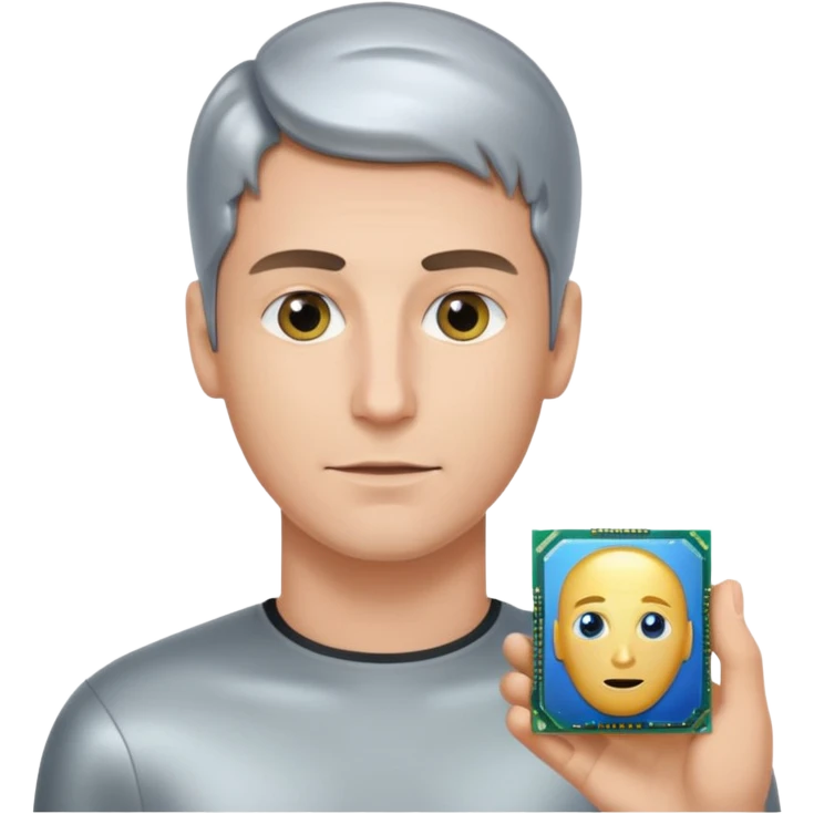 a man with a small AI chip next to him emoji