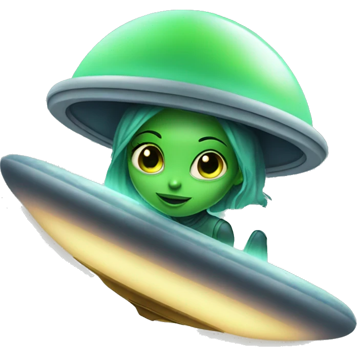 Green Alien Girl riding in her UFO emoji