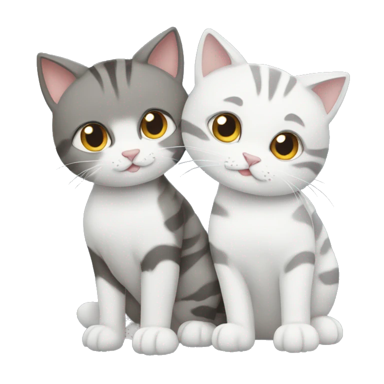 two cats, one grey and white, the other a tabby hugging emoji