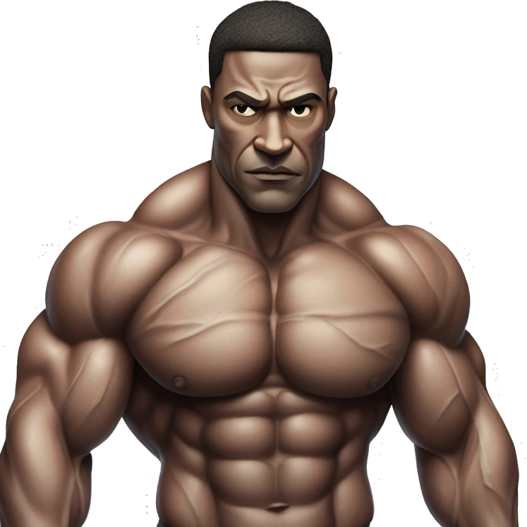 A hyper-muscular man with veins prominently visible across his massive arms and chest, each of his arms measuring 180 centimeters in width.  his exaggerated physique creates an even more surreal and intense visual. emoji