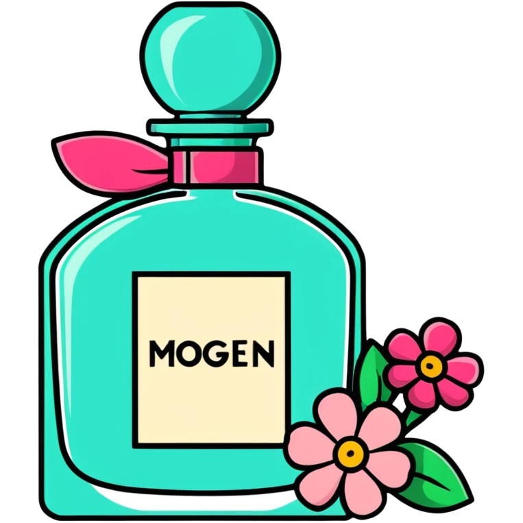 Vintage perfume bottle with flowers and Imogen name emoji