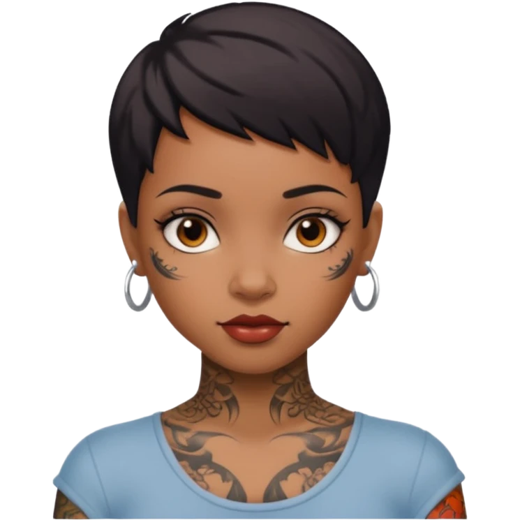an ios genmoji for a short haired black, tattooed, beautiful girl emoji