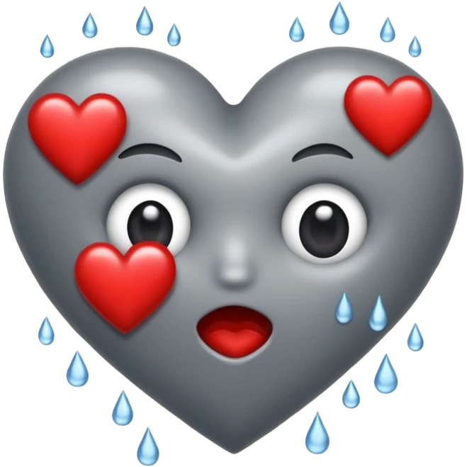 Un corazón roto de color gris con grietas  sangrando y expulsando sangre rodeado de vendas y tiritas que se despegan sin hacer efecto emoji