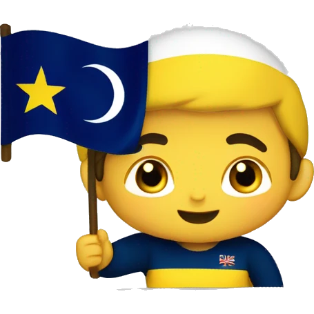 A young happy Turk waving a yellow and navy flag emoji