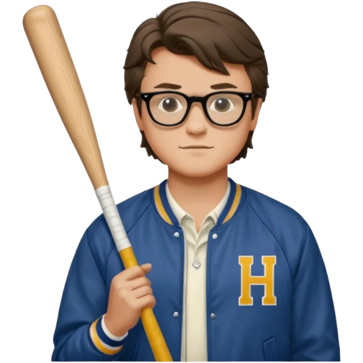 Steve Harrington from stranger things with the black non see through glasses and bat emoji